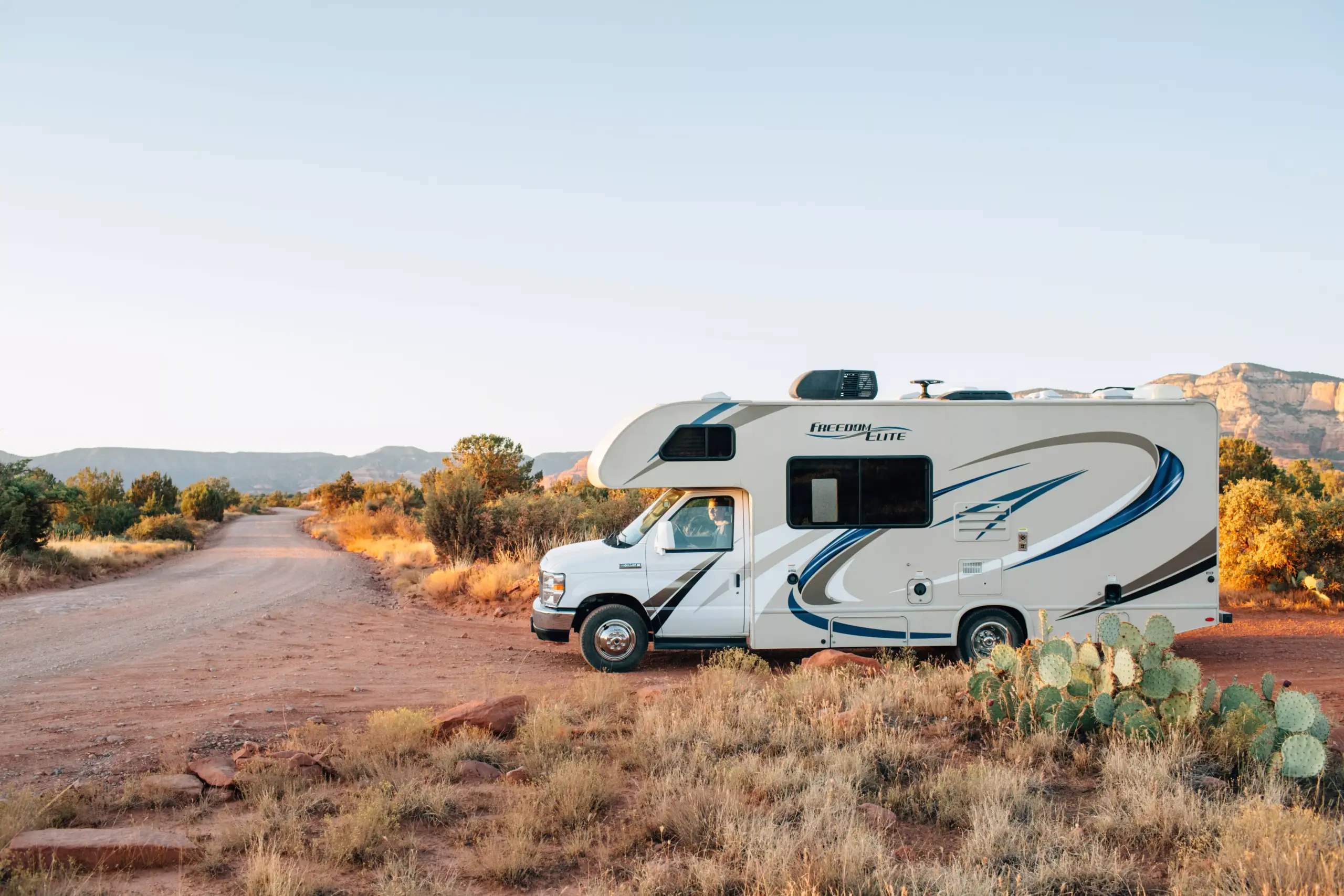 rv camper parked on road in tucson arizona